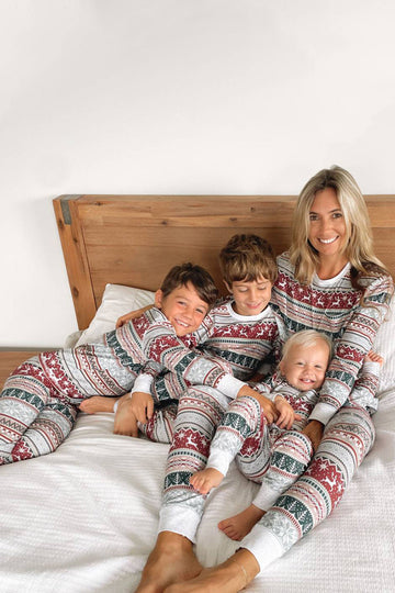 ZAPAKA Christmas Grey Pattern Stripes Christmas Pajamas 2-Piece Round Neck Long Sleeves Matching Family Pajamas